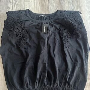 Express Black Lace Detail Women's Top